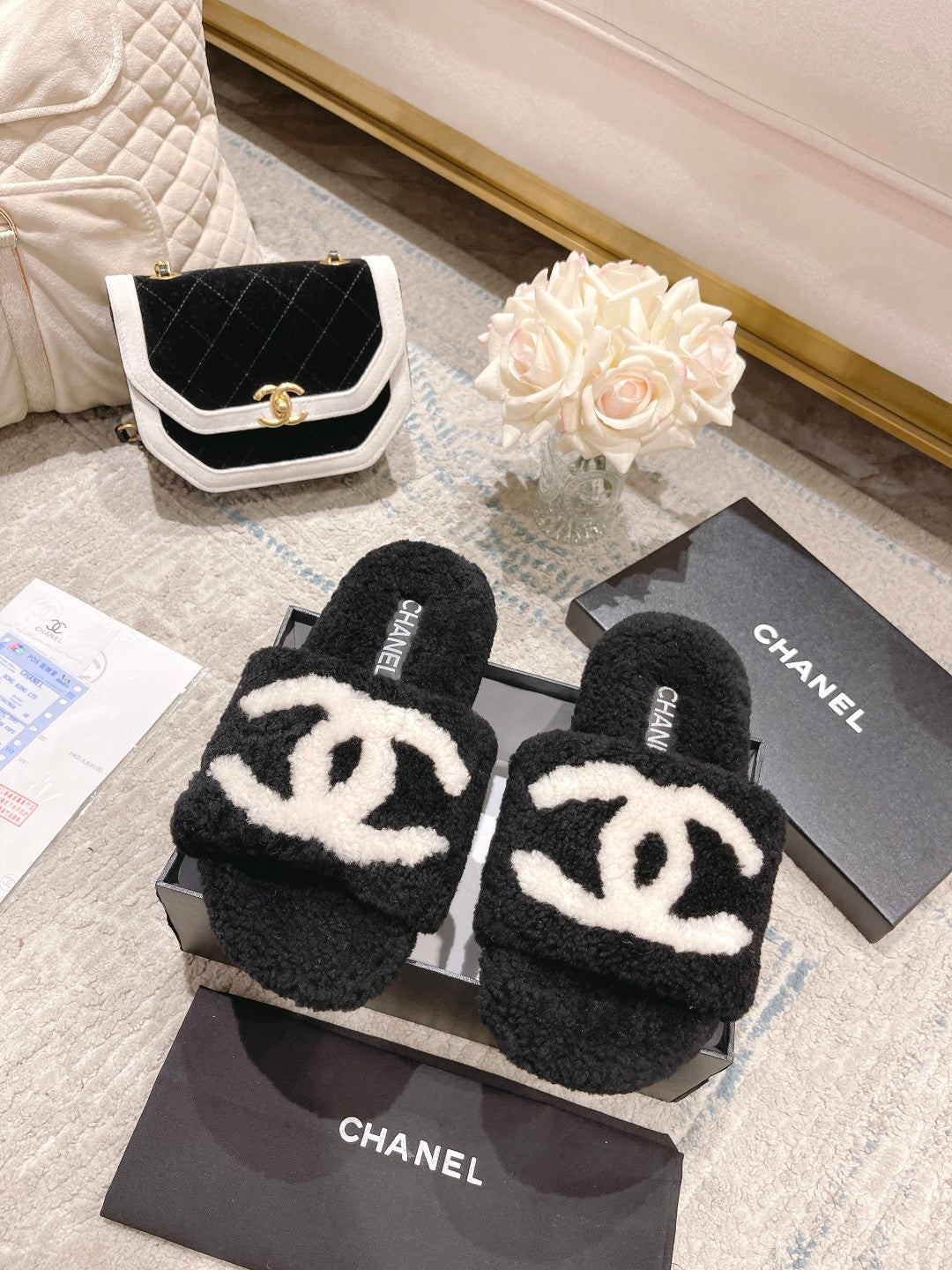 Chanel Fluffy Slides