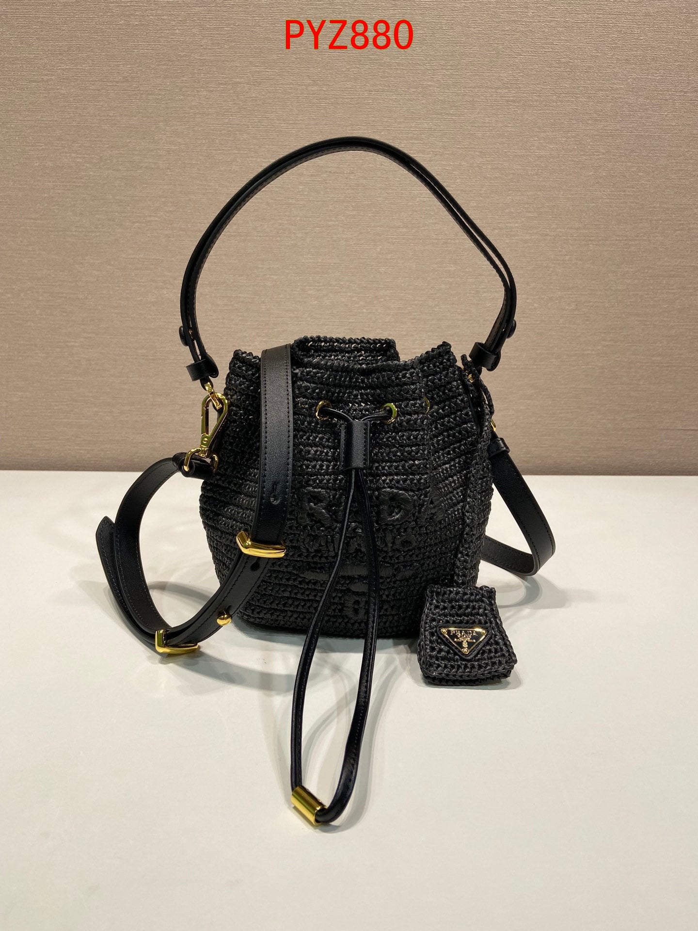 Prada Crochet and leather mini-bucket bag