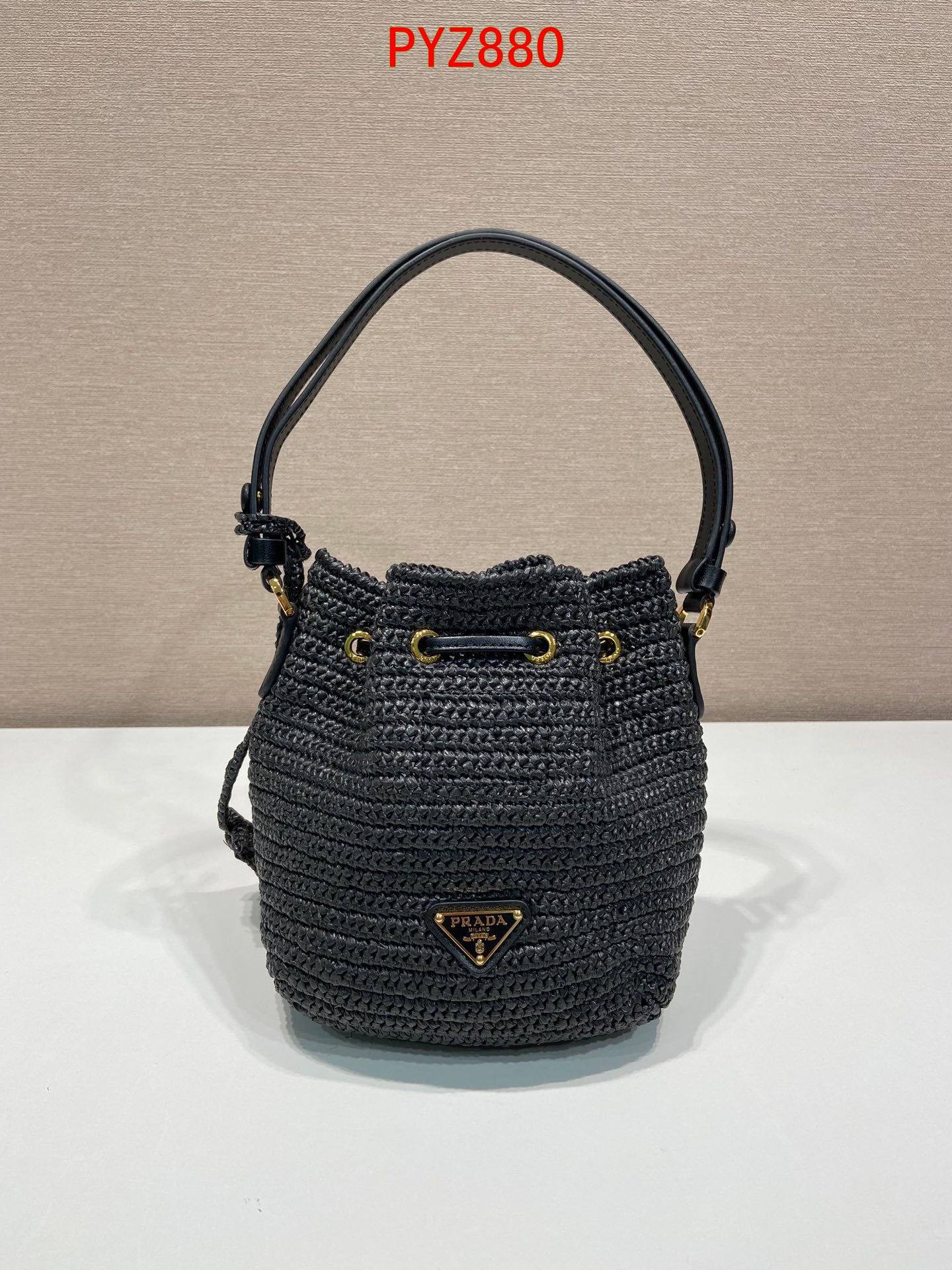 Prada Crochet and leather mini-bucket bag