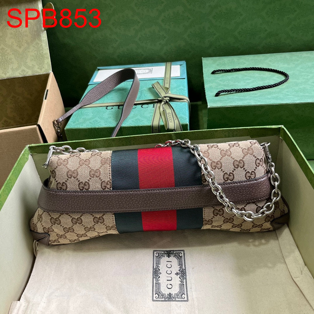 Gucci Horsebit chain Canvas medium shoulder bag