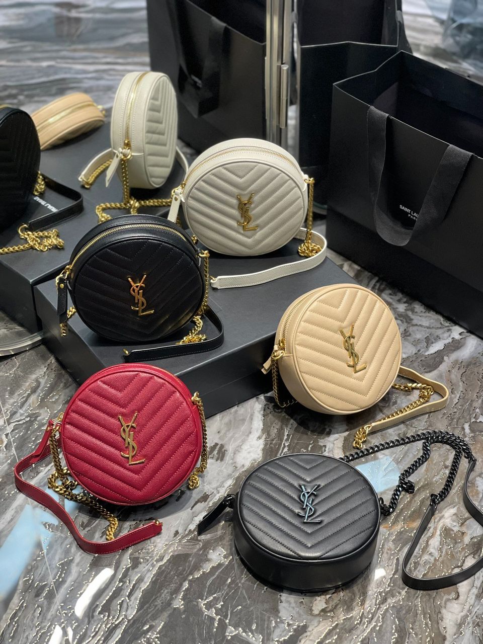 YSL VINYLE ROUND CAMERA BAG