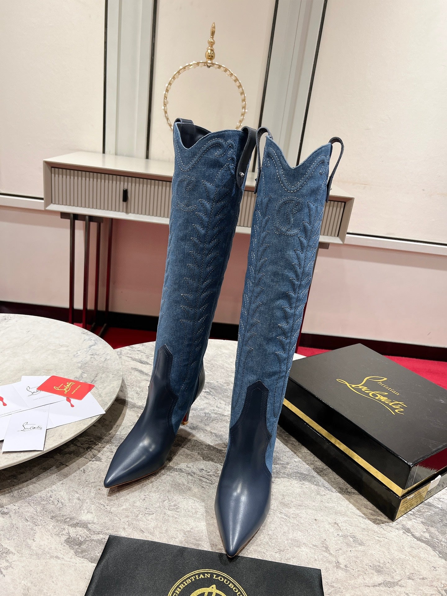 Christian Louboutin Denim Heels Boots