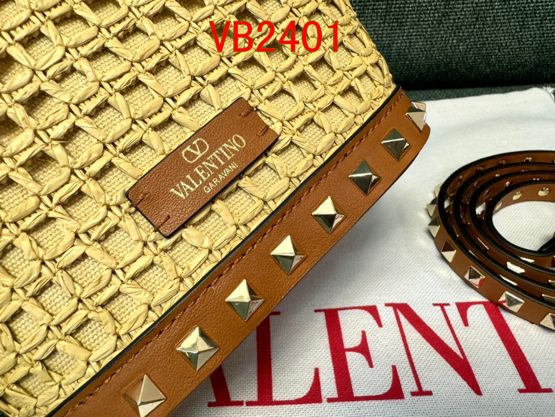 Valentino Rockstud Raffia bag