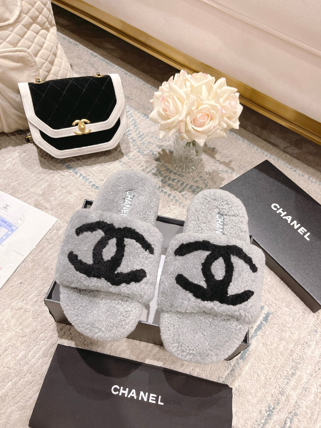 Chanel Fluffy Slides