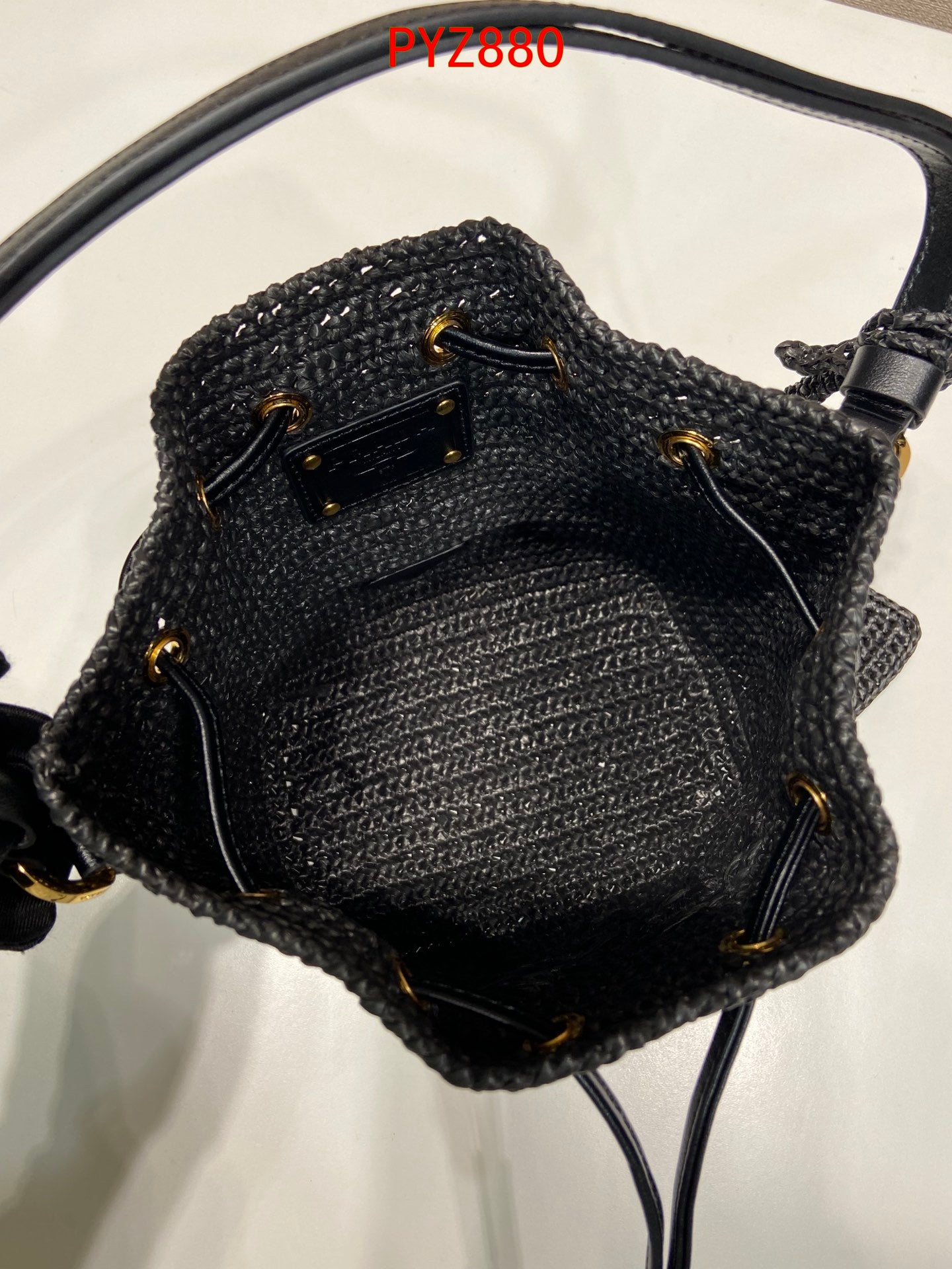 Prada Crochet and leather mini-bucket bag