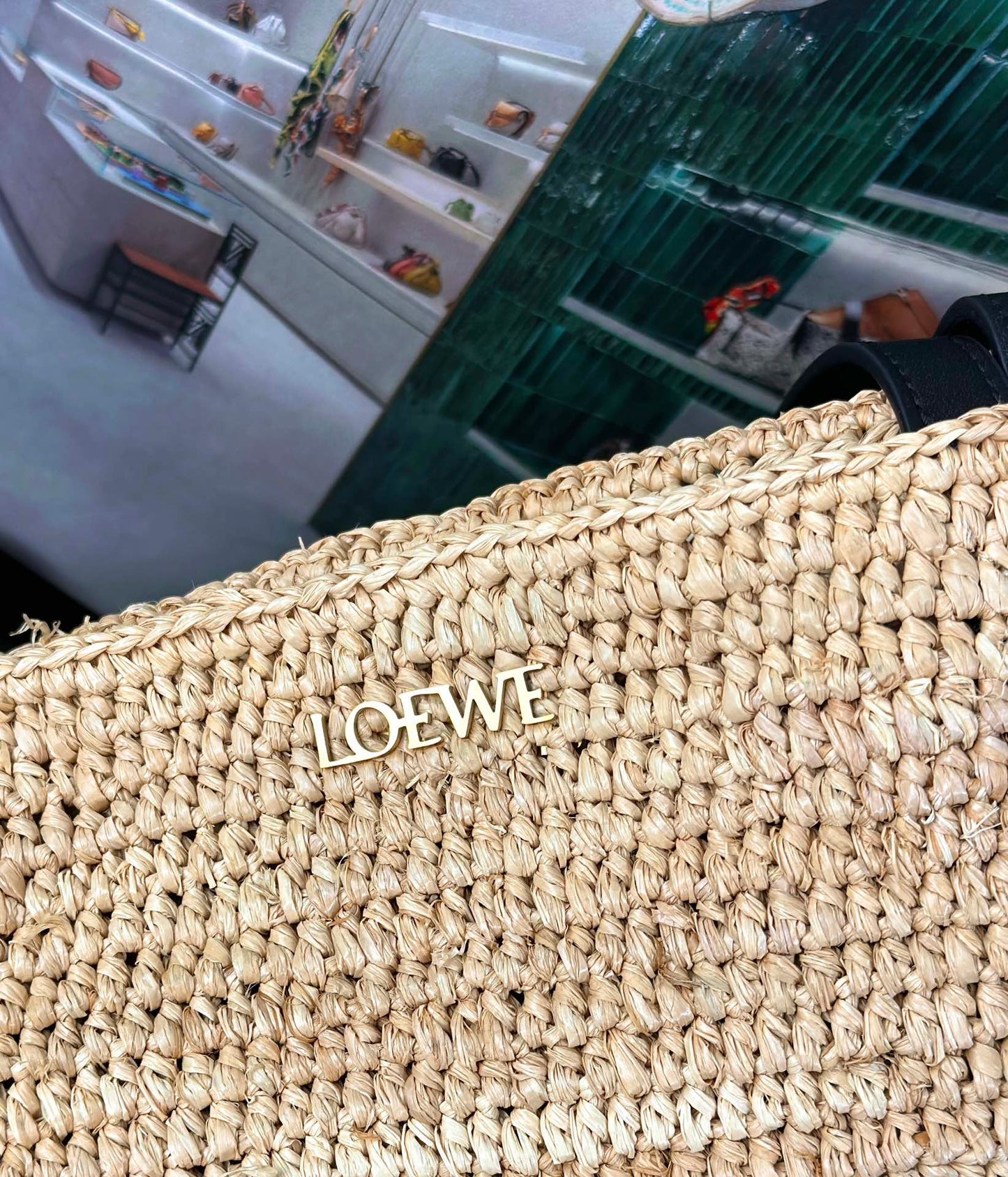 Loewe Puzzle fold straw tote bag