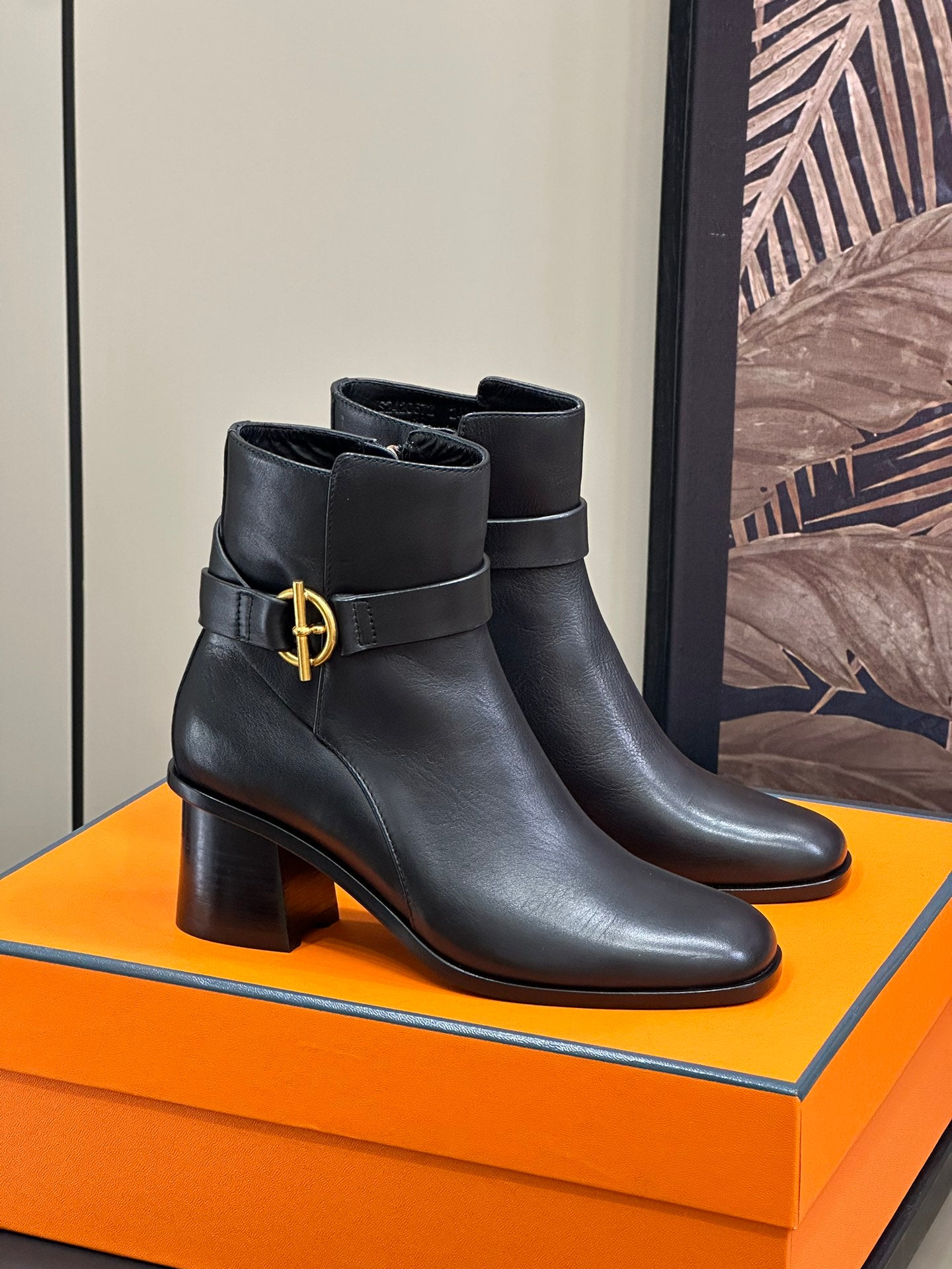 Hermes Heel Ankle Boots leather