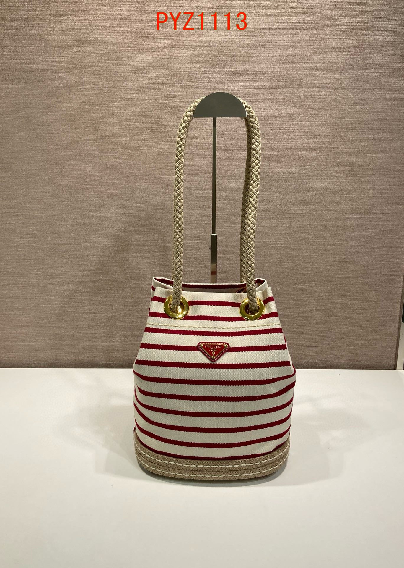 Prada Mariner small striped fabric bucket bag