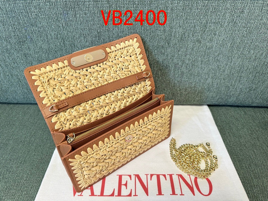 Valentino Raffia Wallet Chain Bag