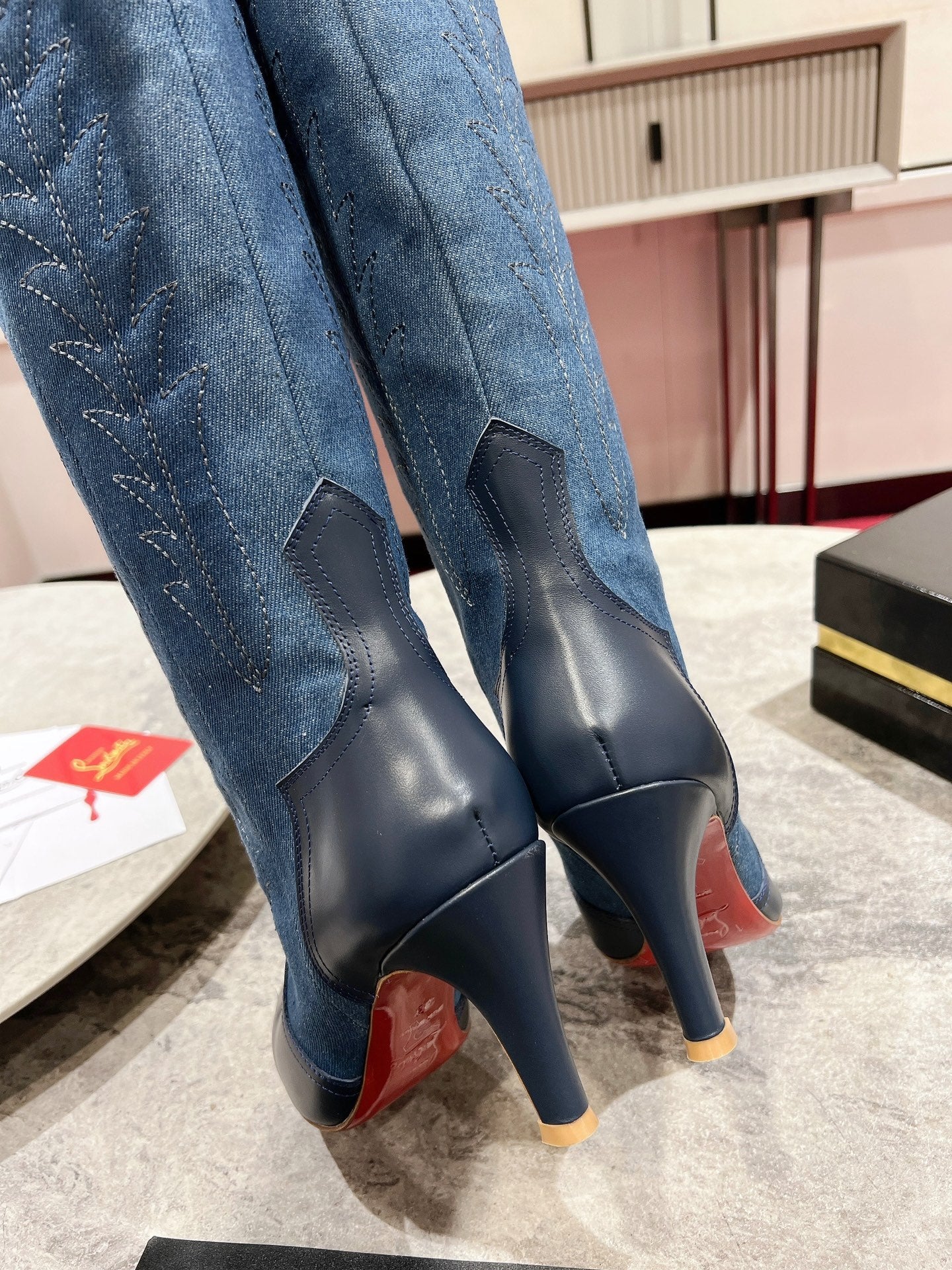 Christian Louboutin Denim Heels Boots