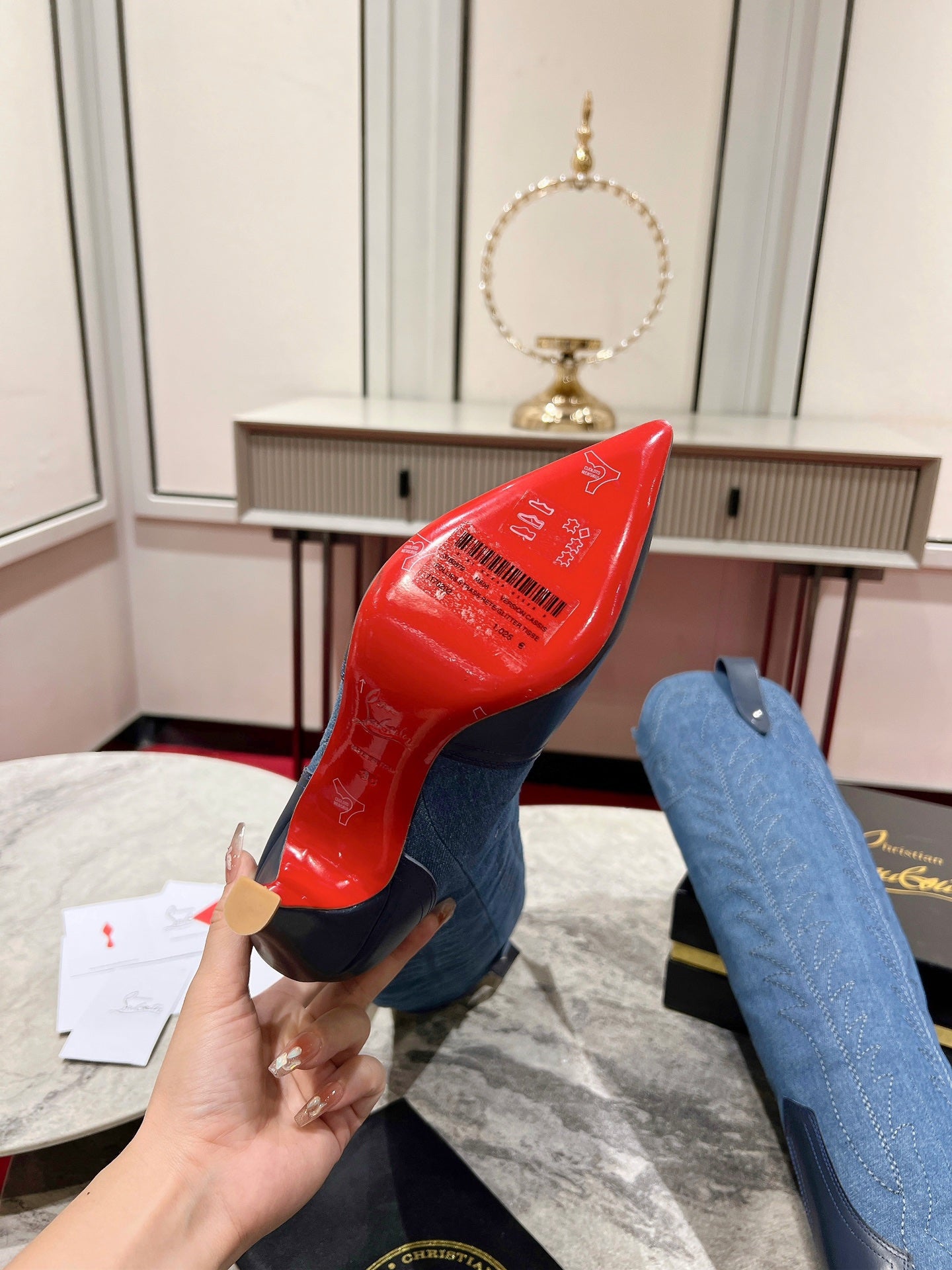 Christian Louboutin Denim Heels Boots