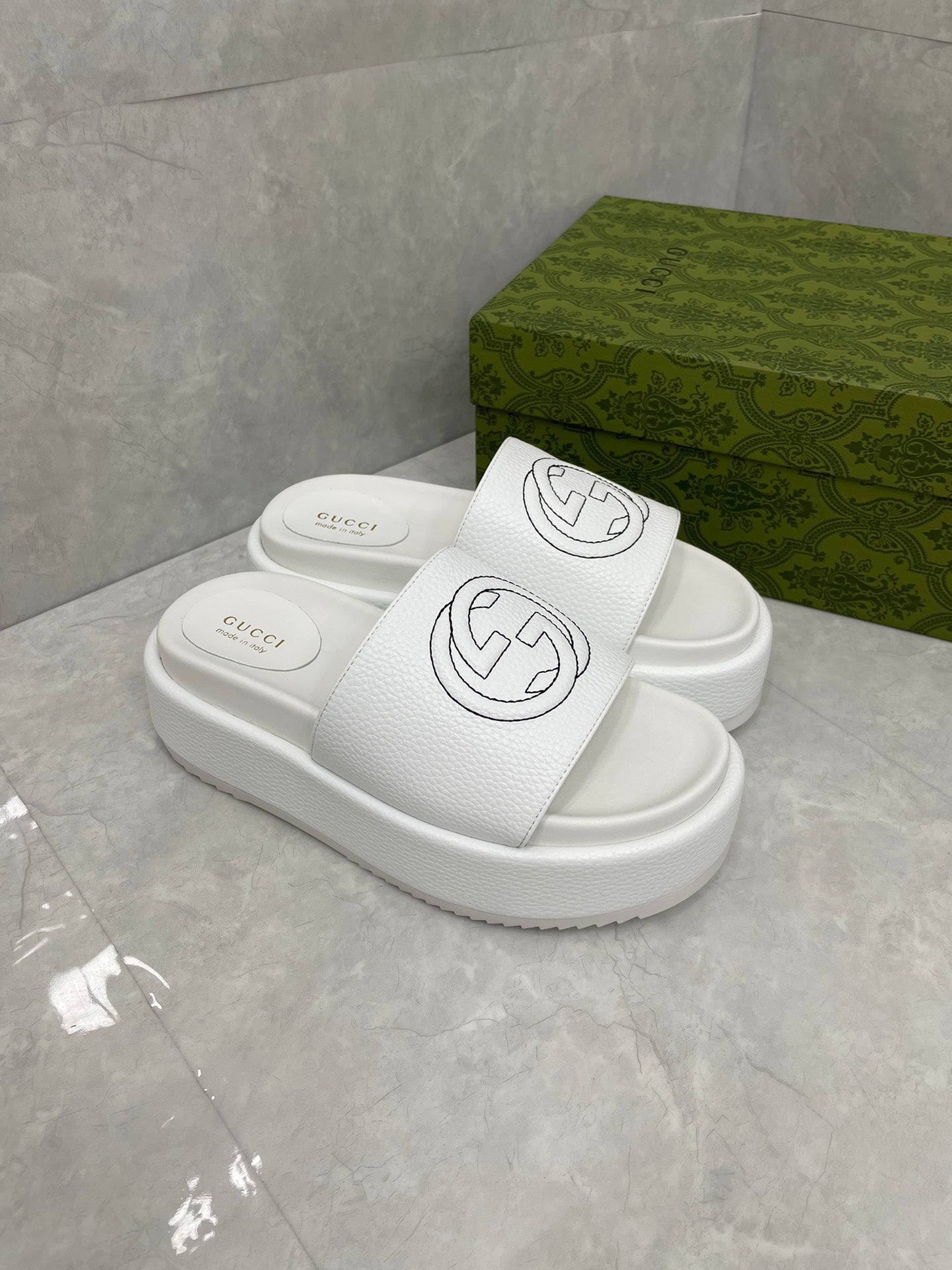 Gucci Leather Platform Slides