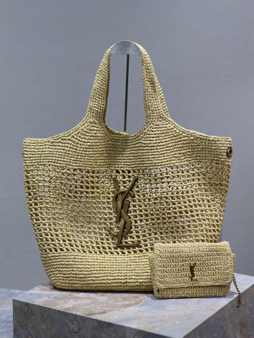 YSL Icare in Raffia bag