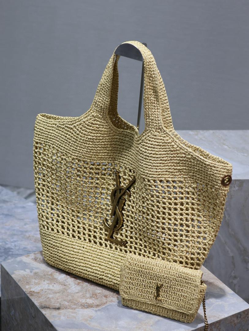 YSL Icare in Raffia bag