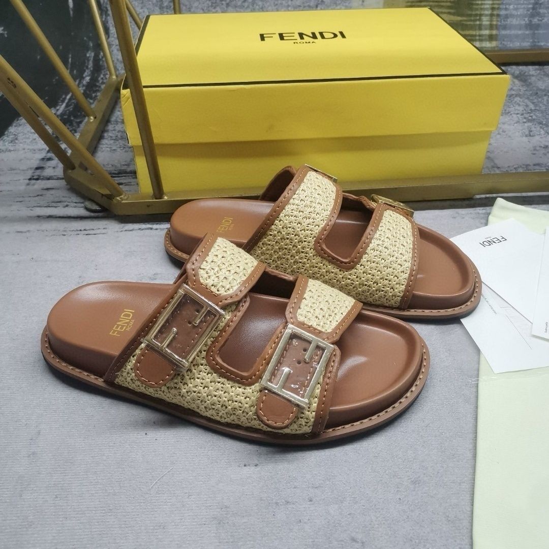 Fendi Straw Slippers