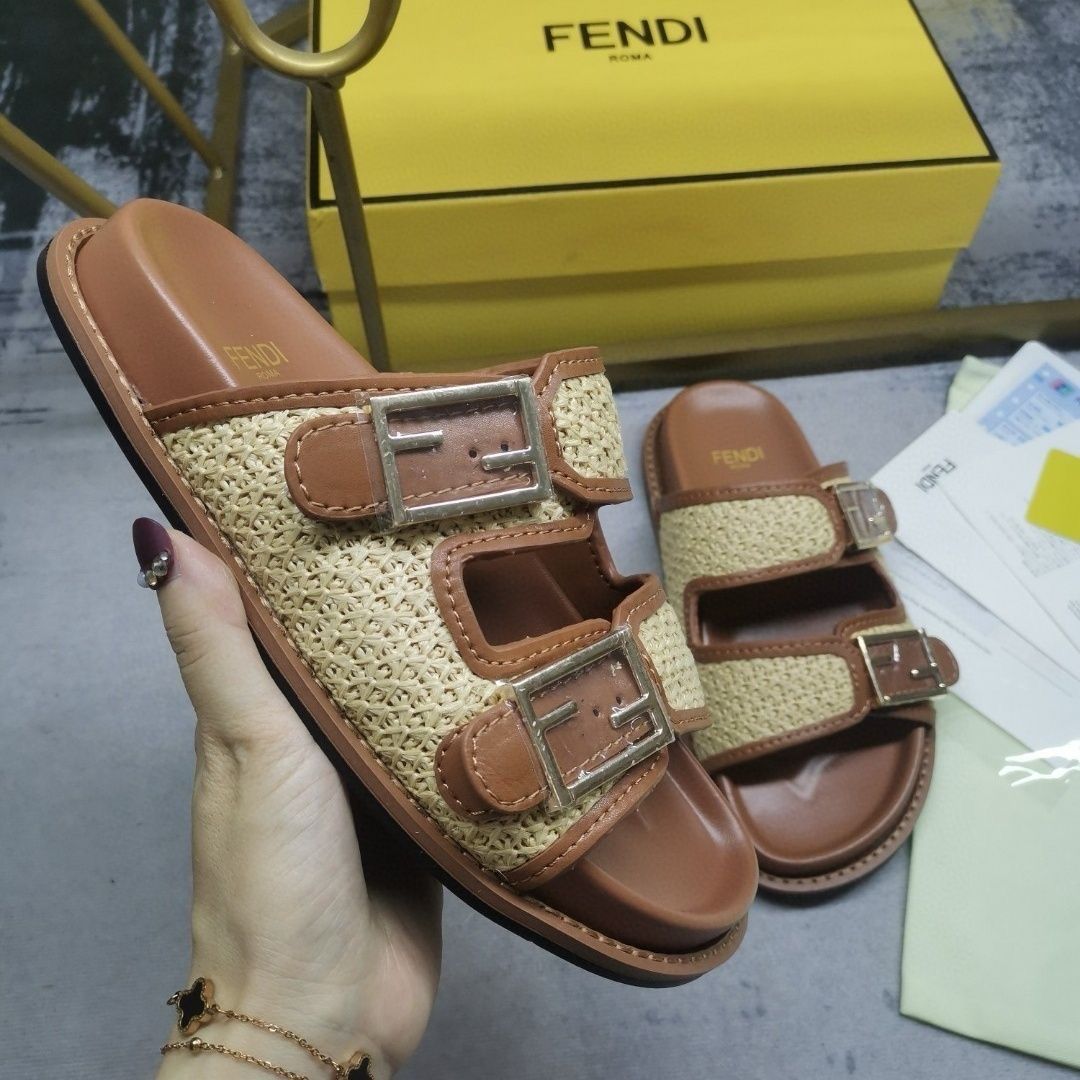 Fendi Straw Slippers