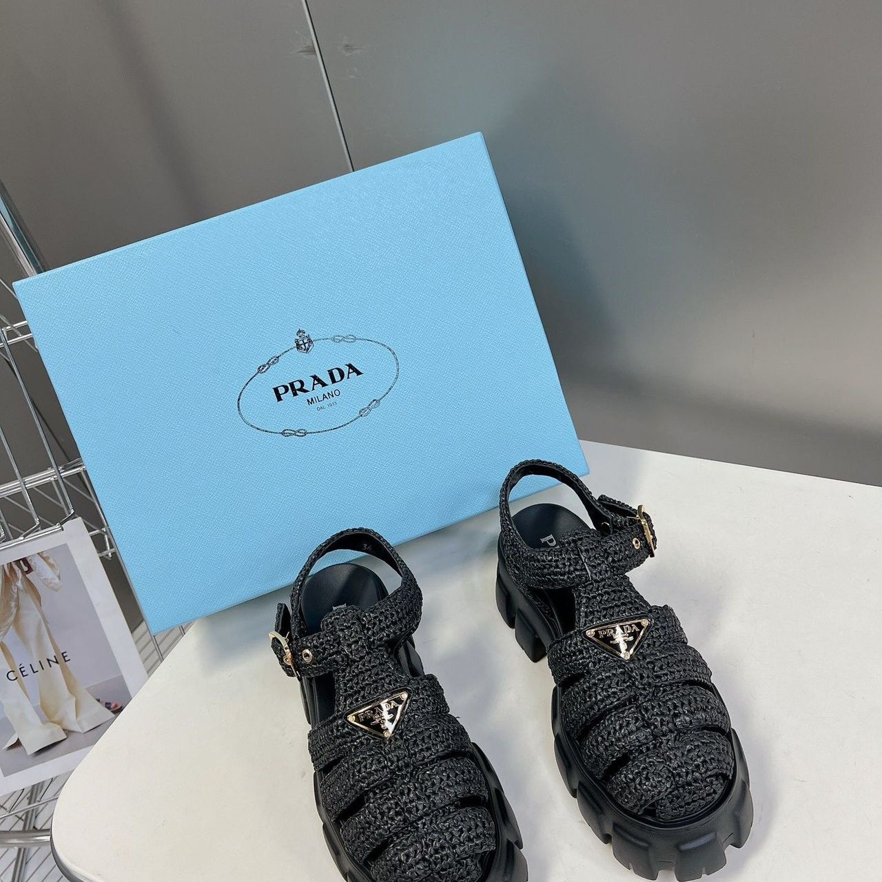 Prada Straw Platform Sandals