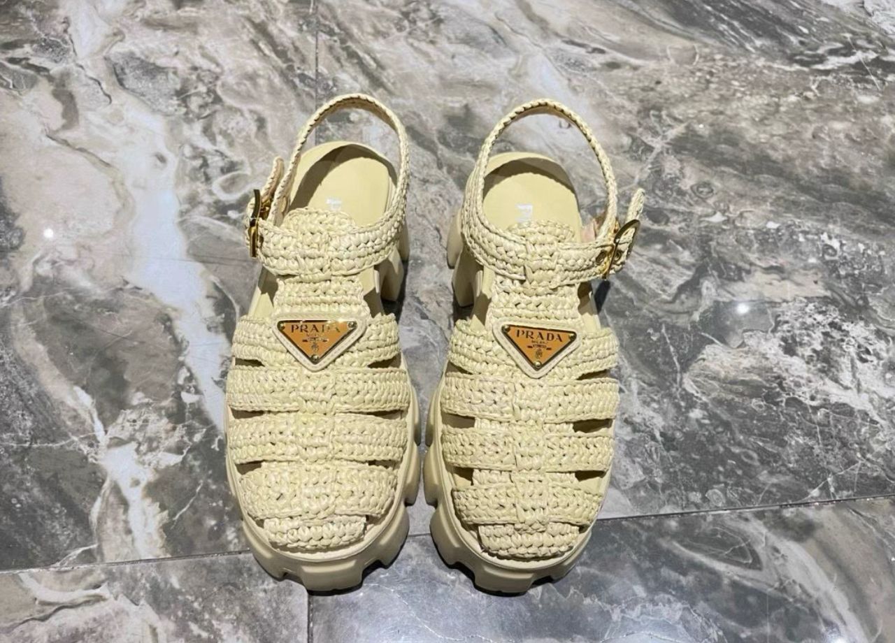Prada Straw Platform Sandals