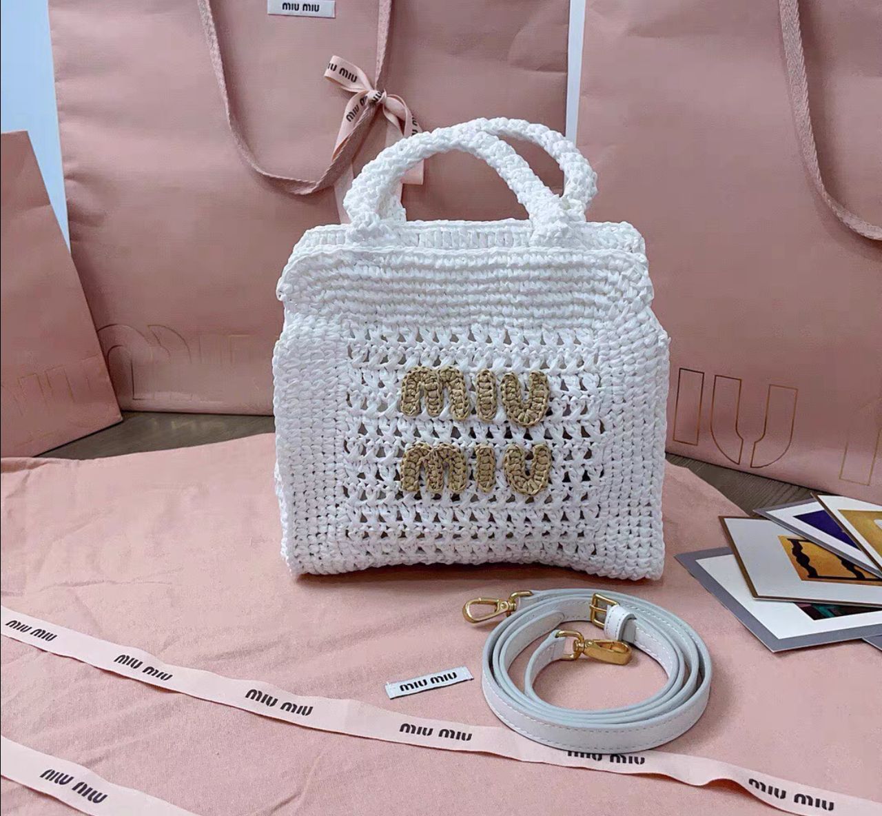 Miu Miu Straw Raffia-effect woven tote bag