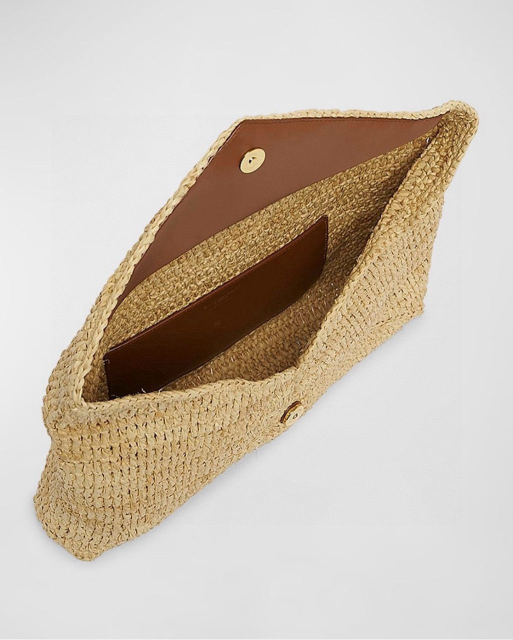 YSL Large YSL Envelope Pouch Clutch Bag In Raffia & Leather