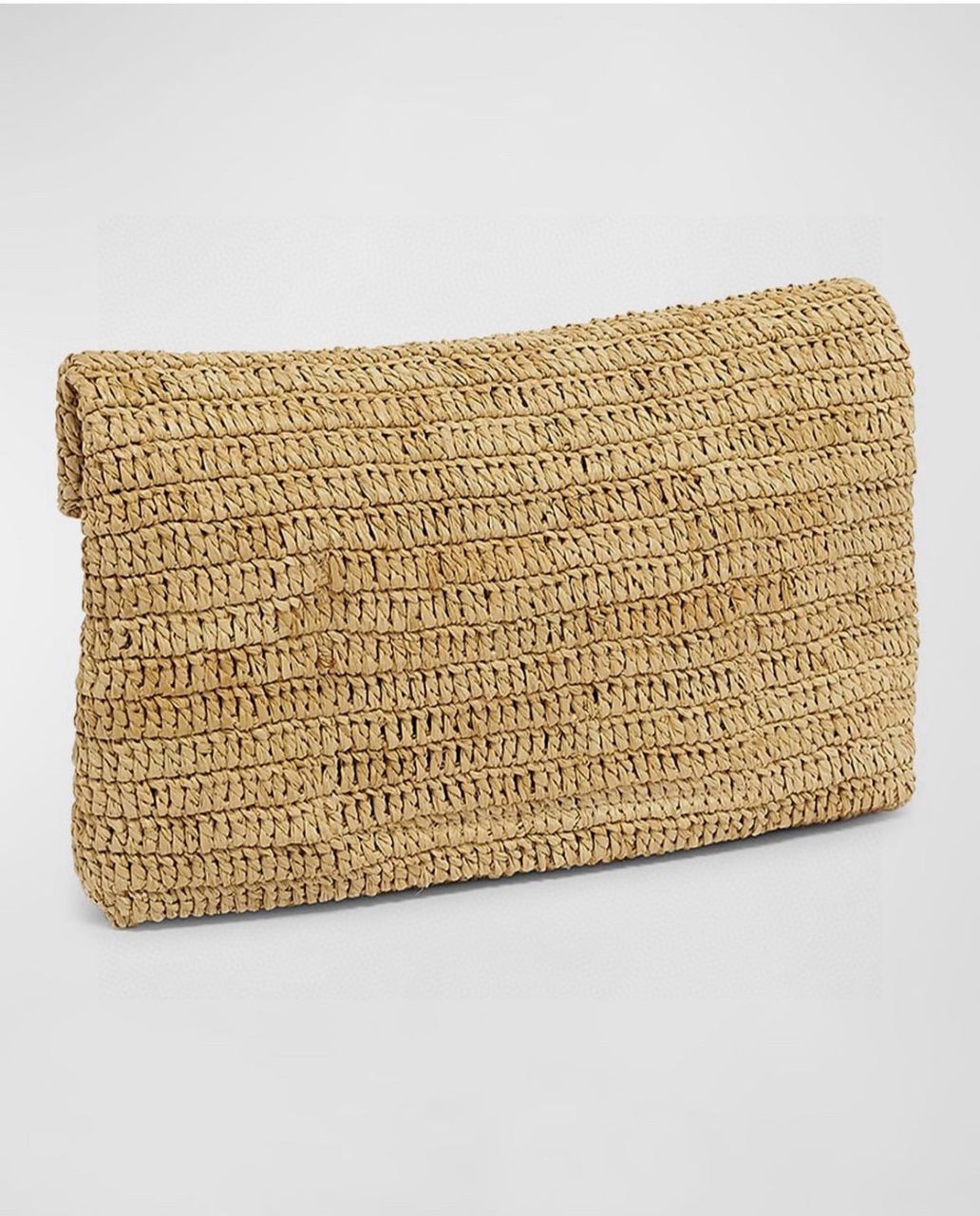 YSL Large YSL Envelope Pouch Clutch Bag In Raffia & Leather