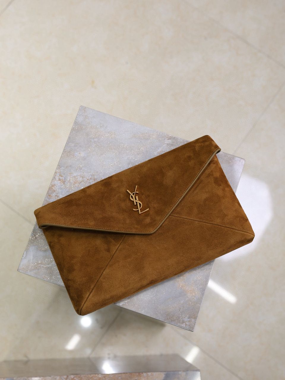 YSL Cassandre Large Envelope bag in suede