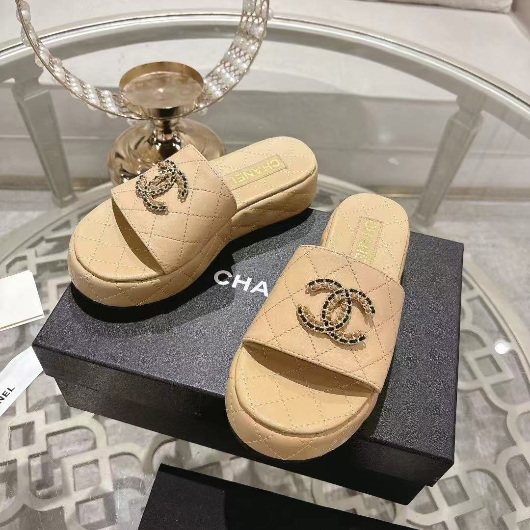 Chanel Tweed Platform Slides