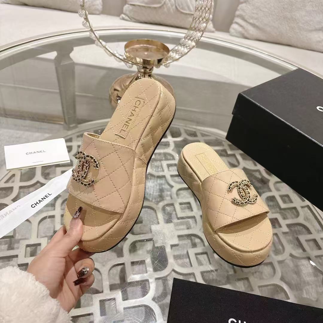 Chanel Tweed Platform Slides