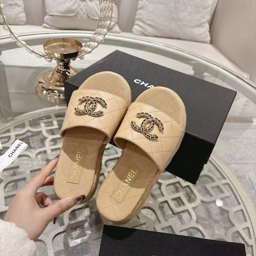 Chanel Tweed Platform Slides