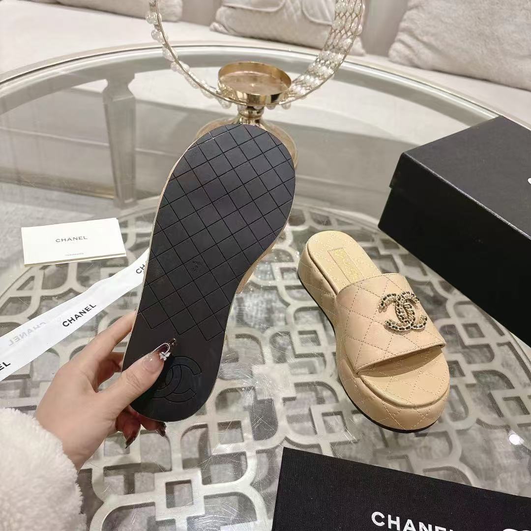 Chanel Tweed Platform Slides