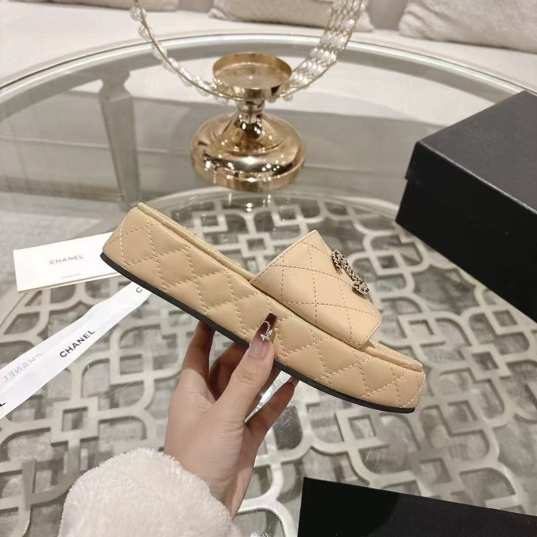 Chanel Tweed Platform Slides