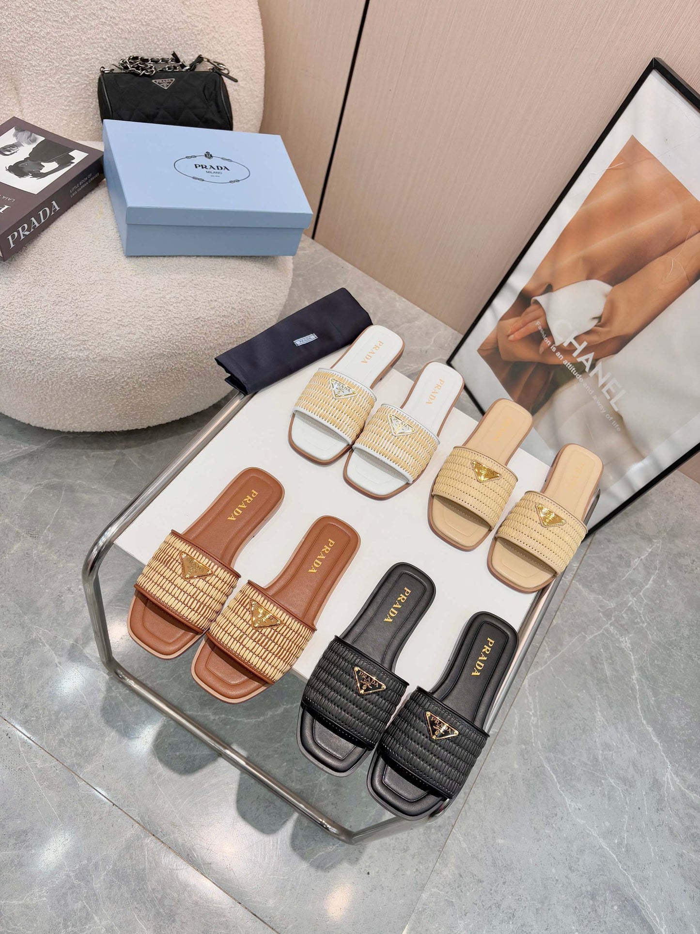 Prada Straw Slides