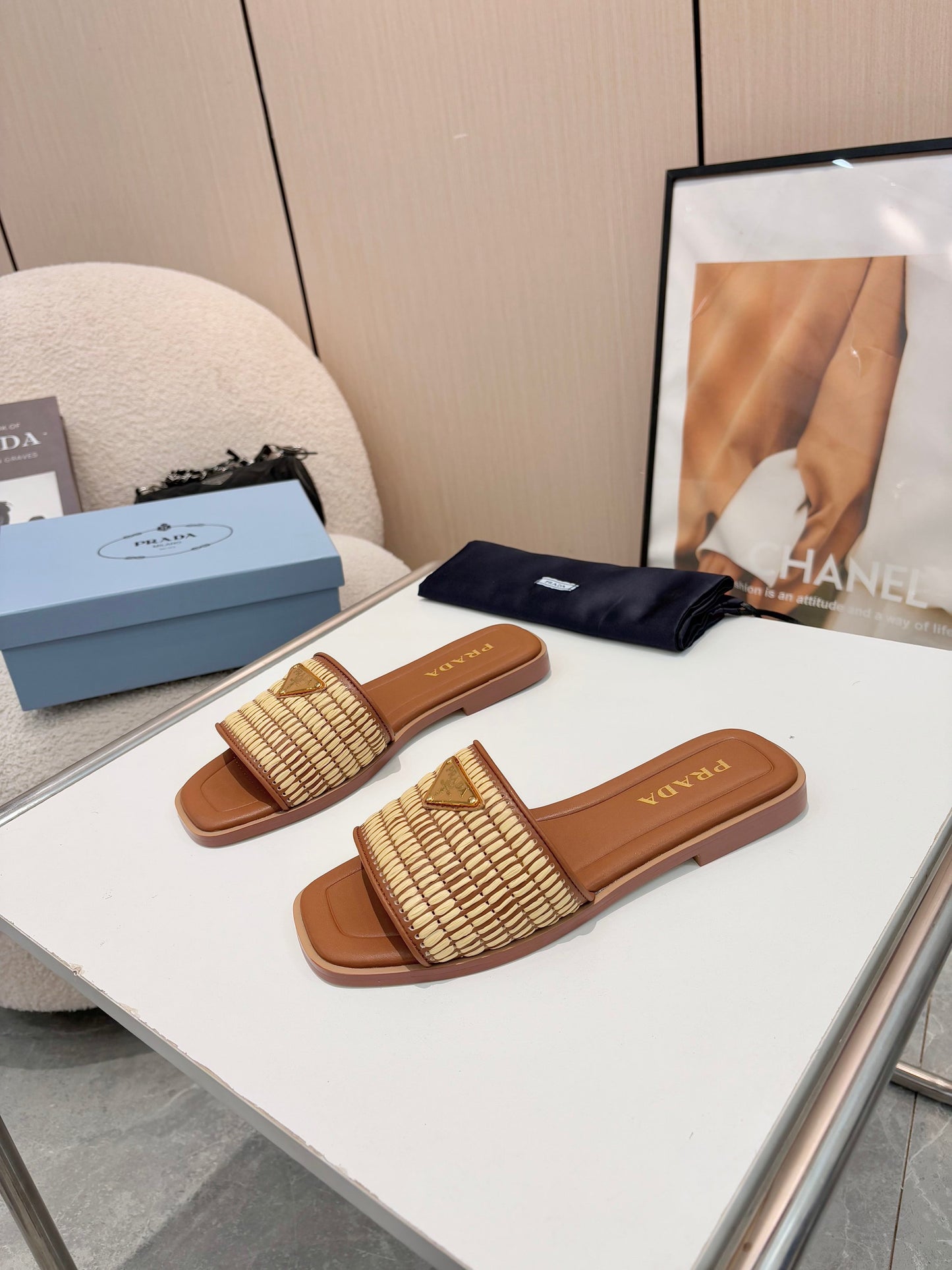 Prada Straw Slides