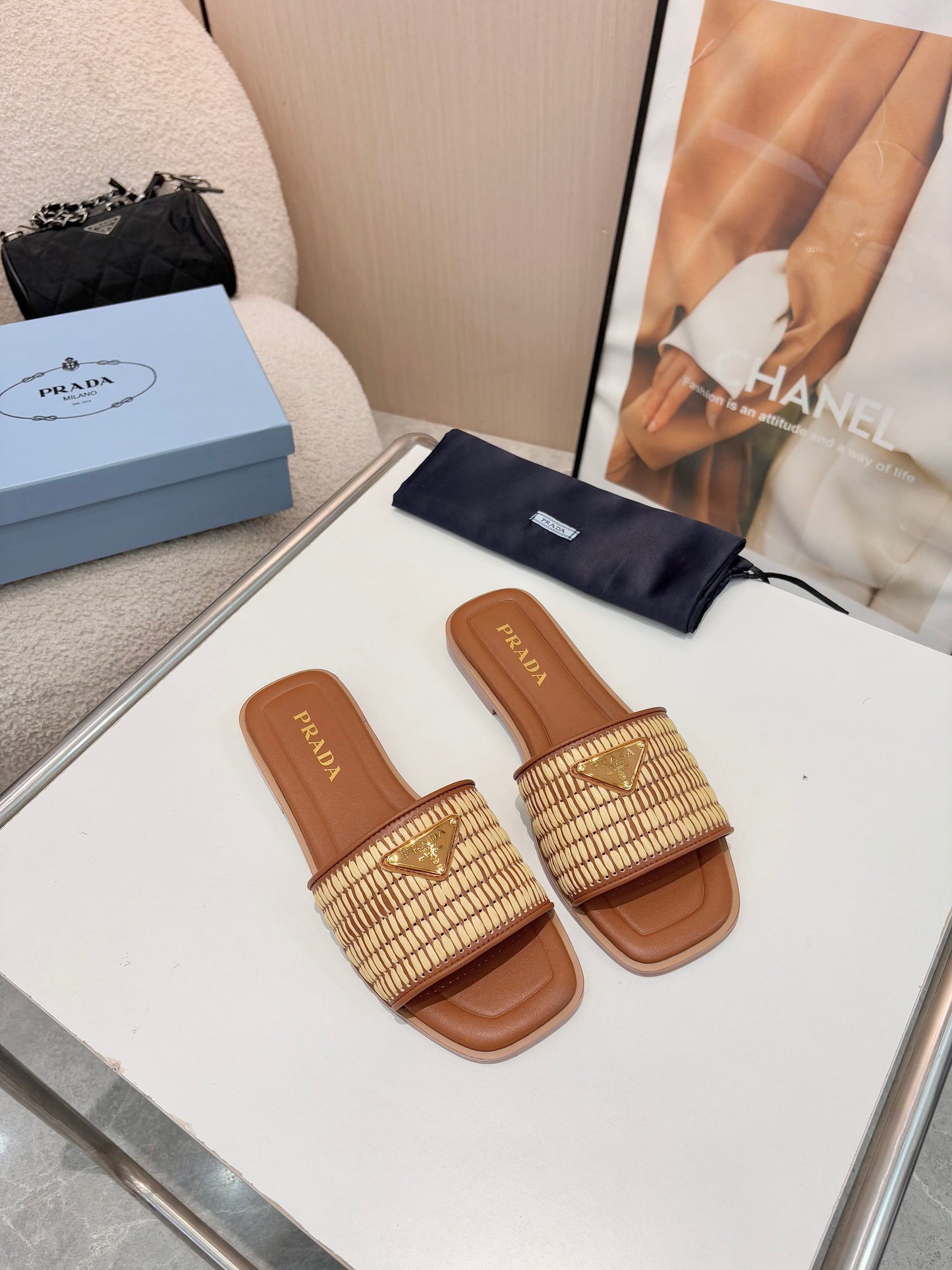 Prada Straw Slides