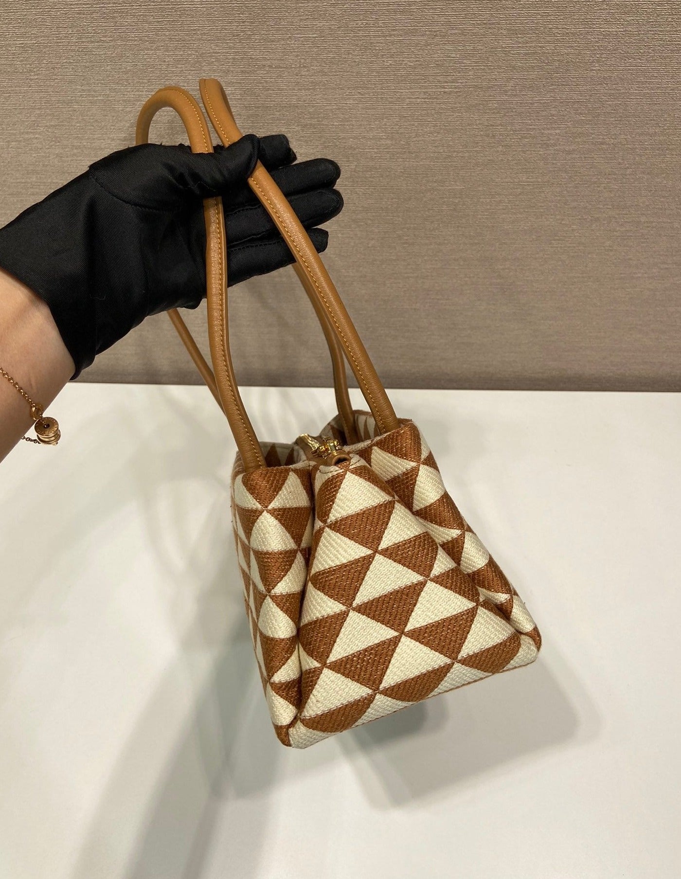 Prada Symbole Small embroidered fabric bag