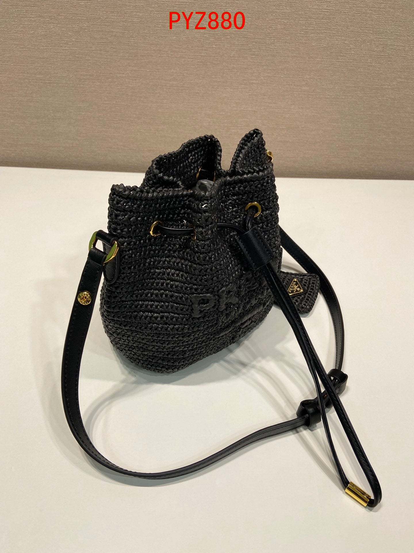 Prada Crochet and leather mini-bucket bag