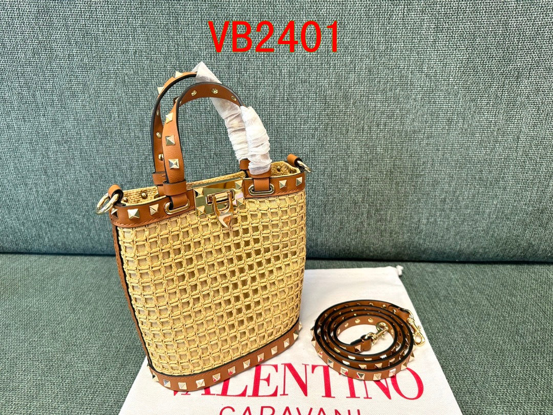 Valentino Rockstud Raffia bag