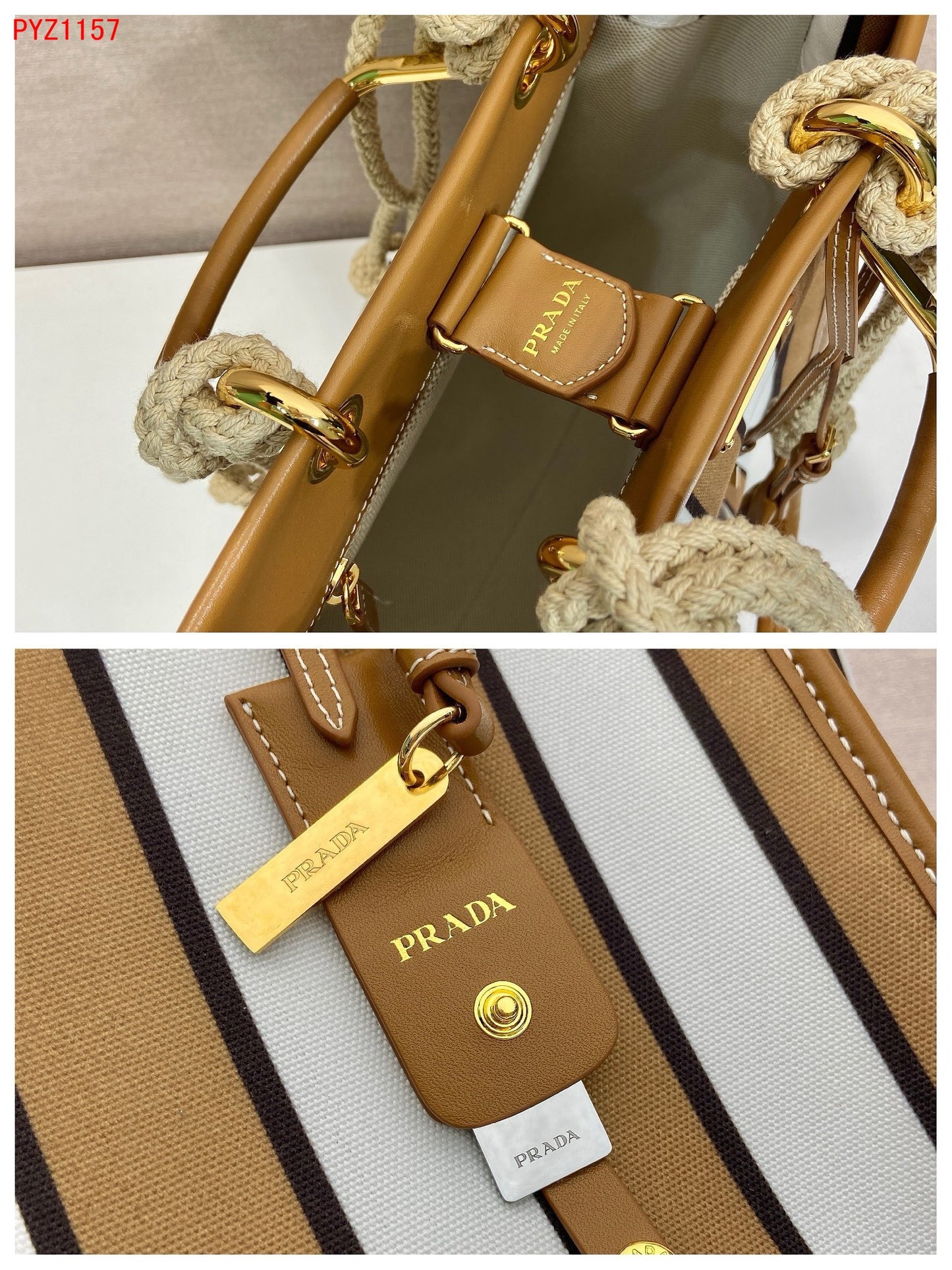 Prada Large printed canvas and leather tote bag