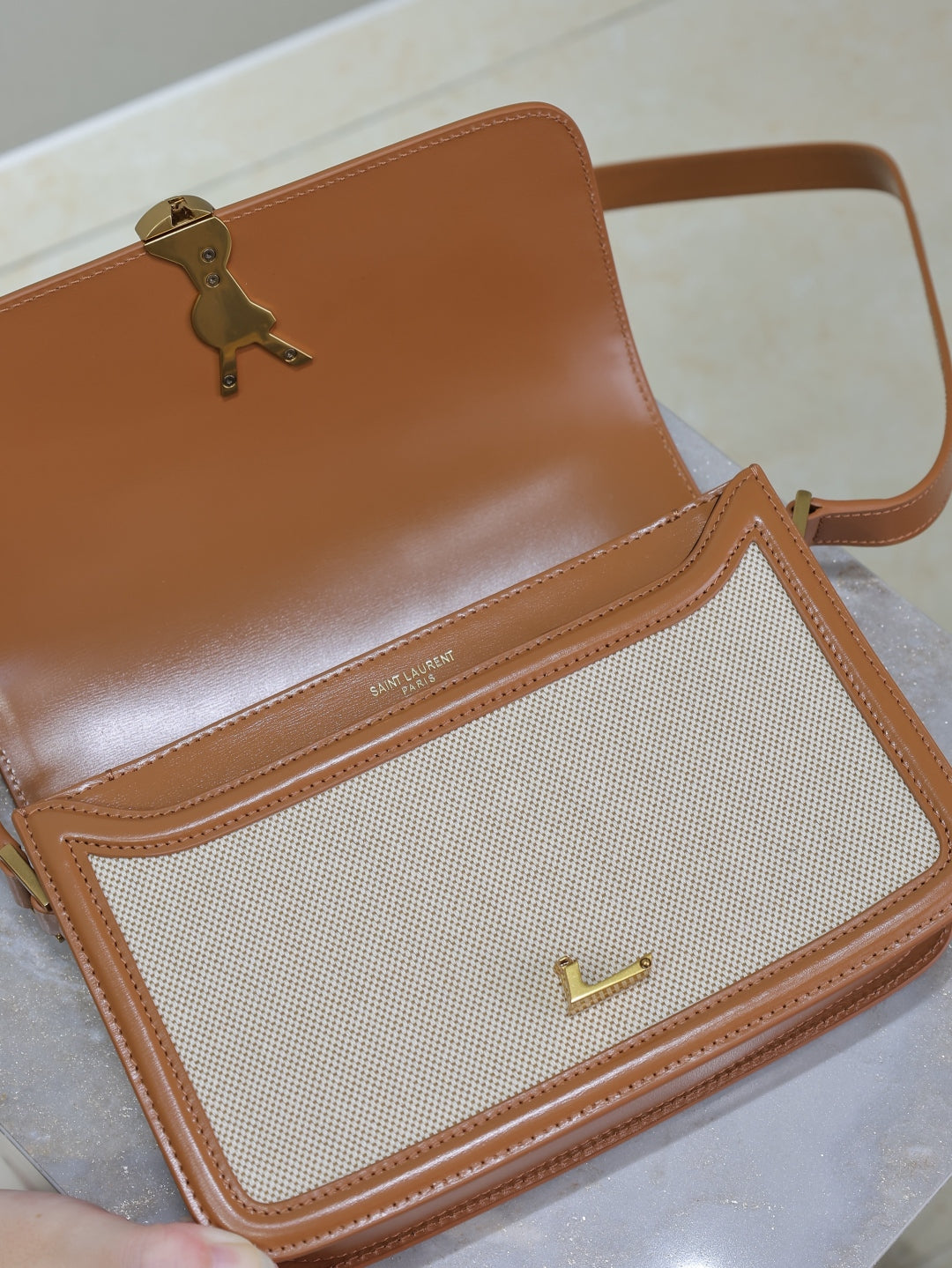 YSL Solferino raffia/leather bag