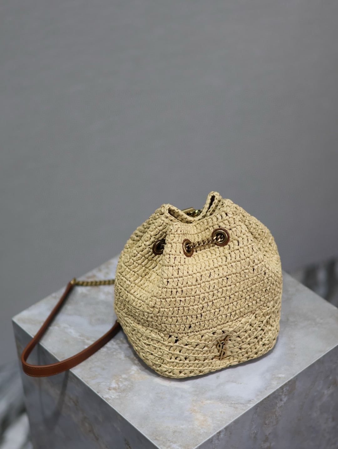 YSL Joe Mini Raffia Bucket bag