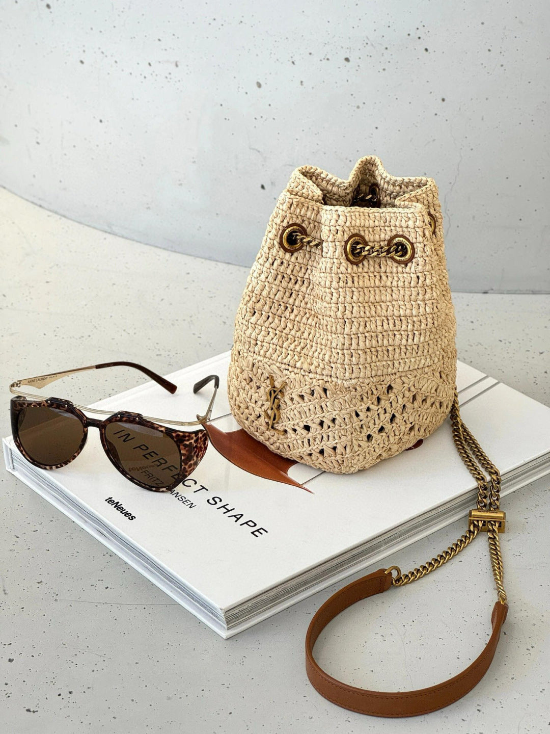 YSL Joe Mini Raffia Bucket bag