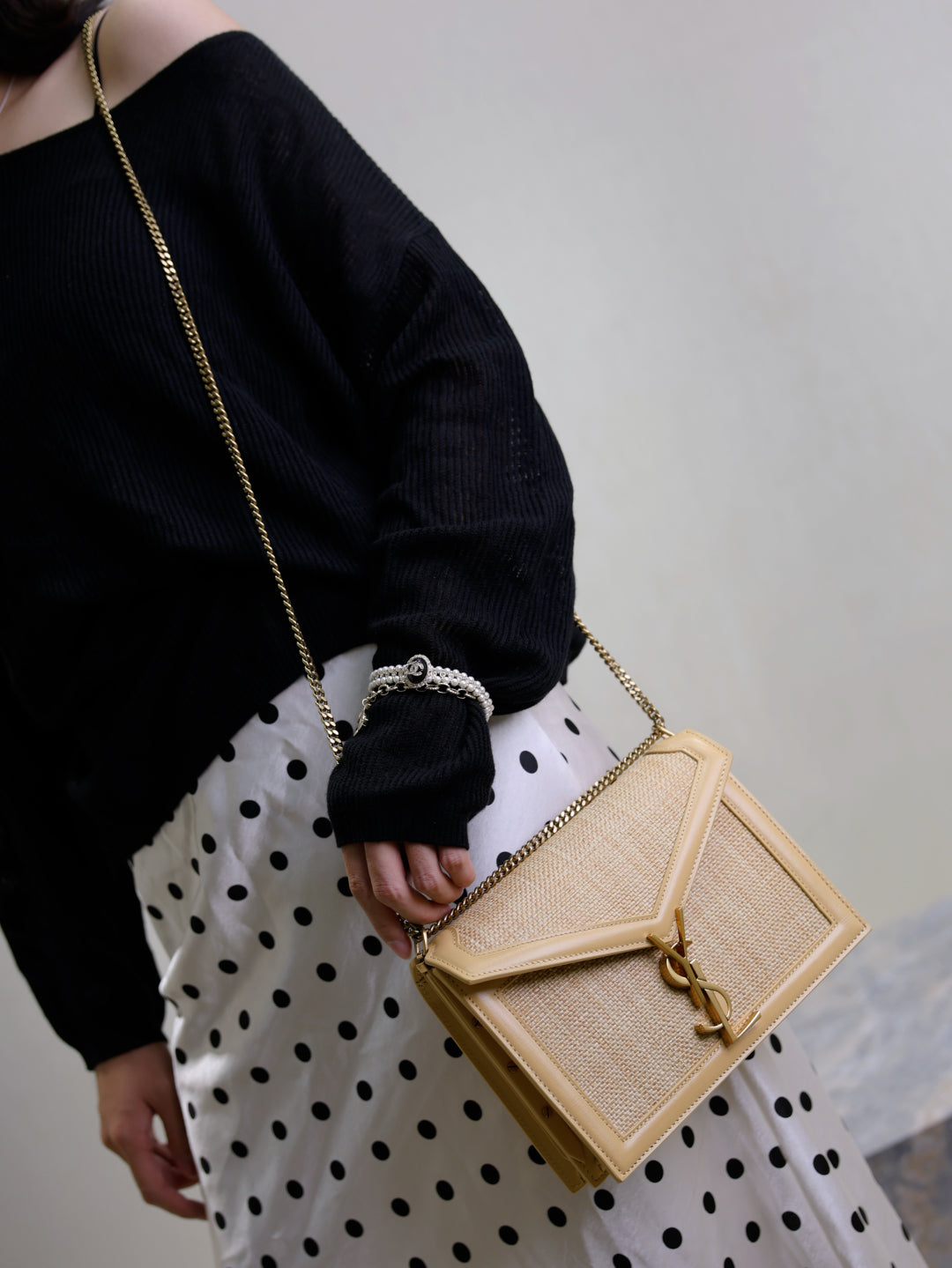 YSL Cassandre Mini raffia shoulder bag