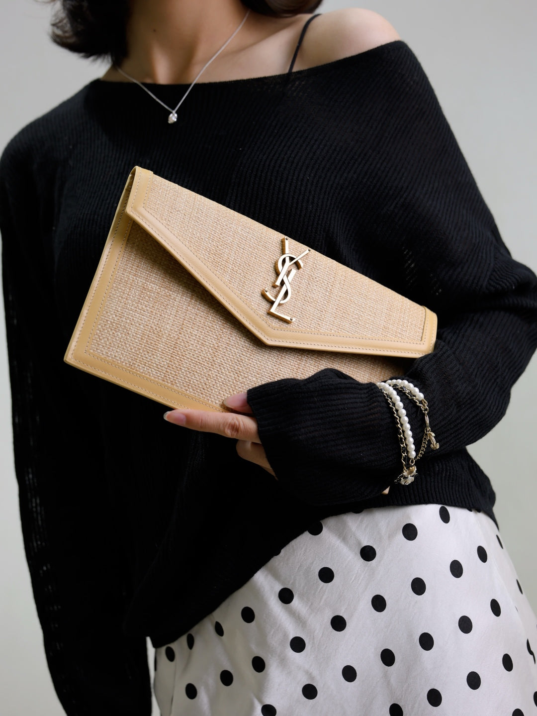 YSL UPTOWN pouch in micro raffia