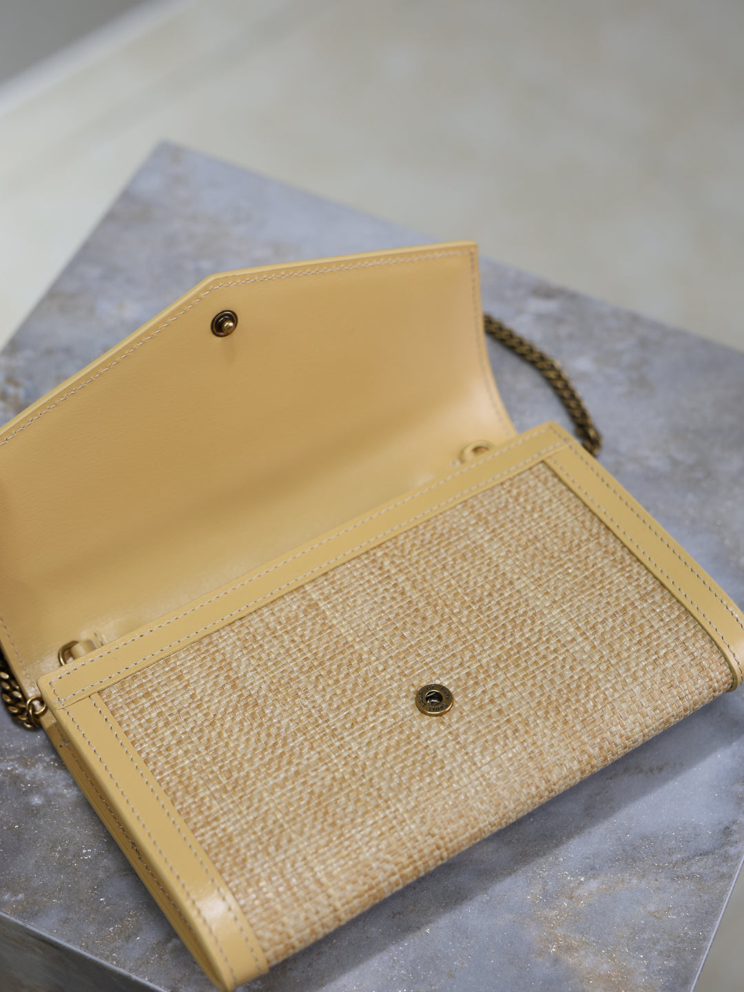 YSL UPTOWN chain wallet in micro raffia