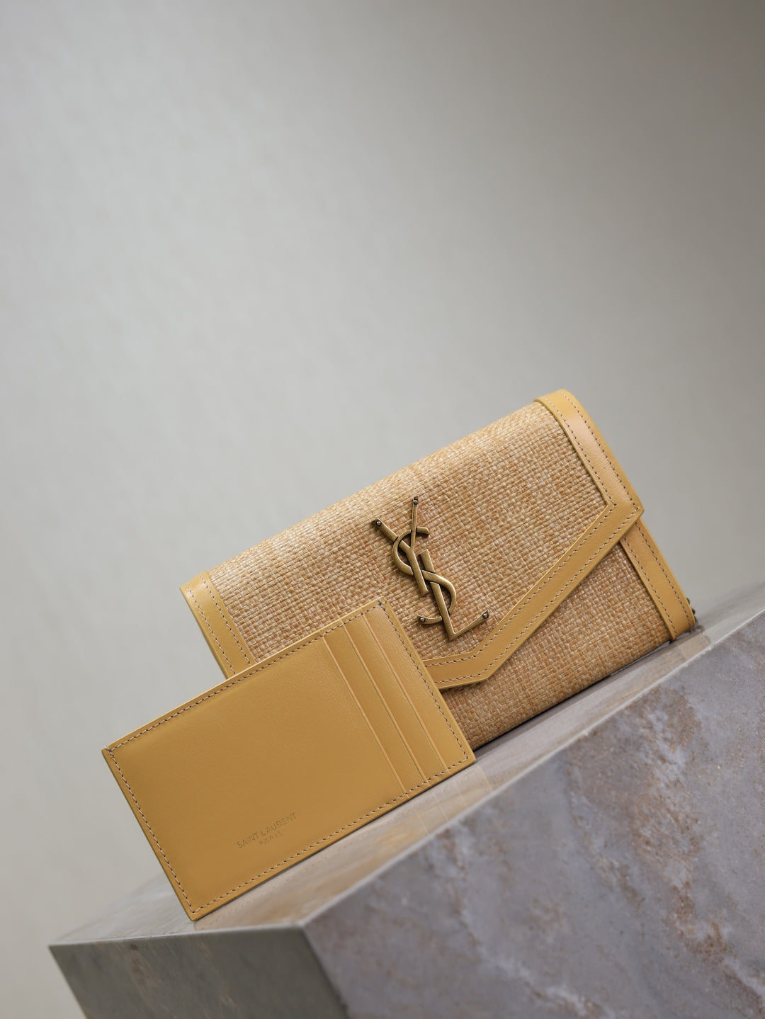 YSL UPTOWN chain wallet in micro raffia