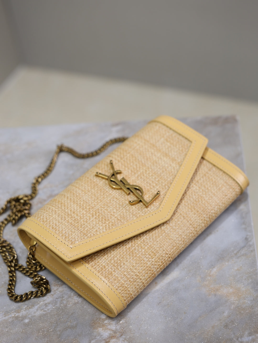 YSL UPTOWN chain wallet in micro raffia