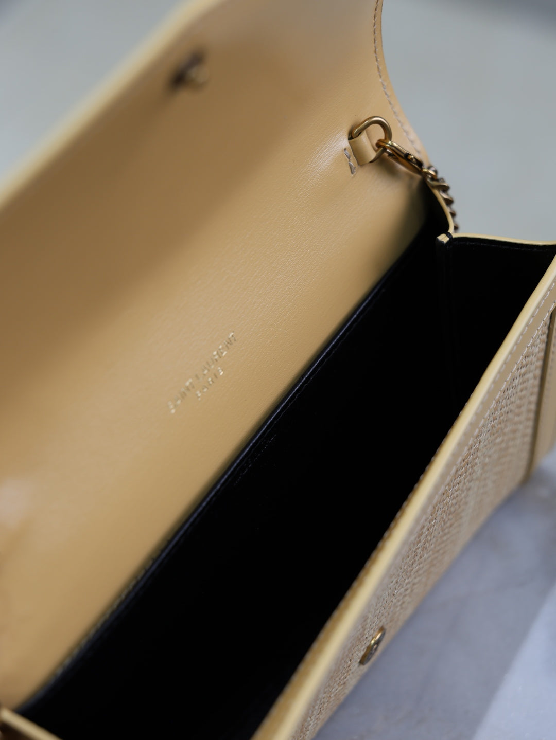 YSL UPTOWN chain wallet in micro raffia