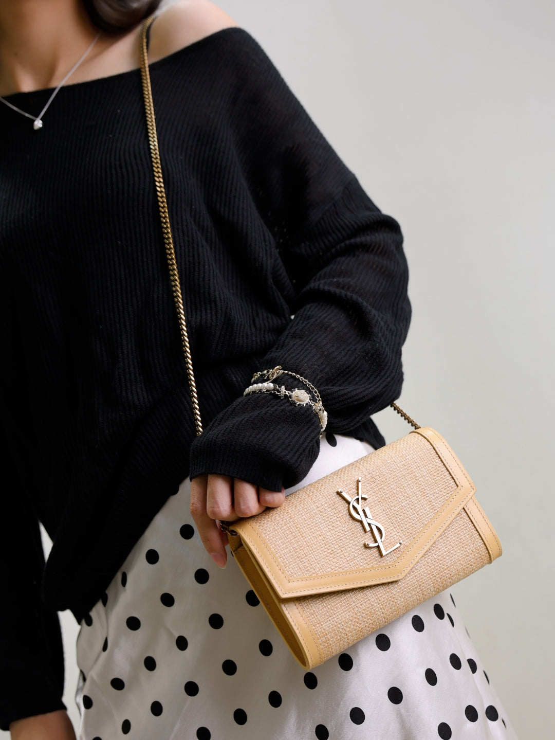 YSL UPTOWN chain wallet in micro raffia