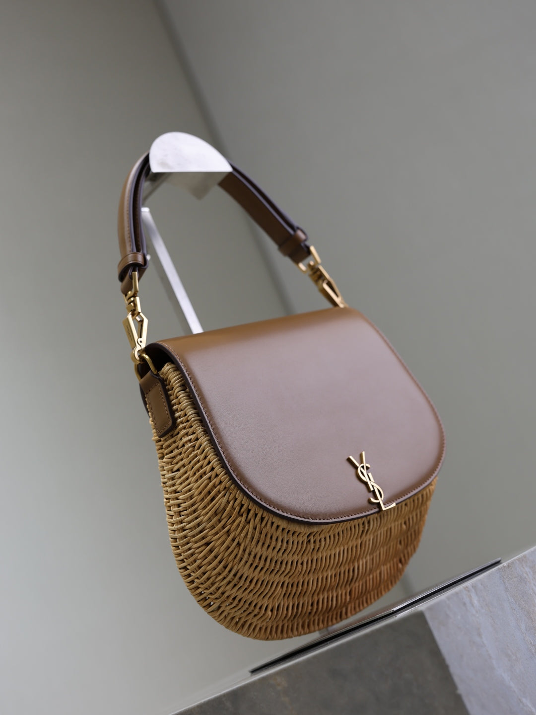 YSL Voltaire leather-trimmed bamboo shoulder bag