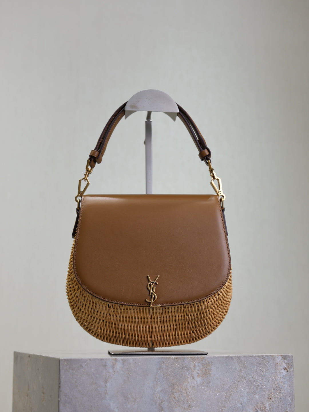 YSL Voltaire leather-trimmed bamboo shoulder bag